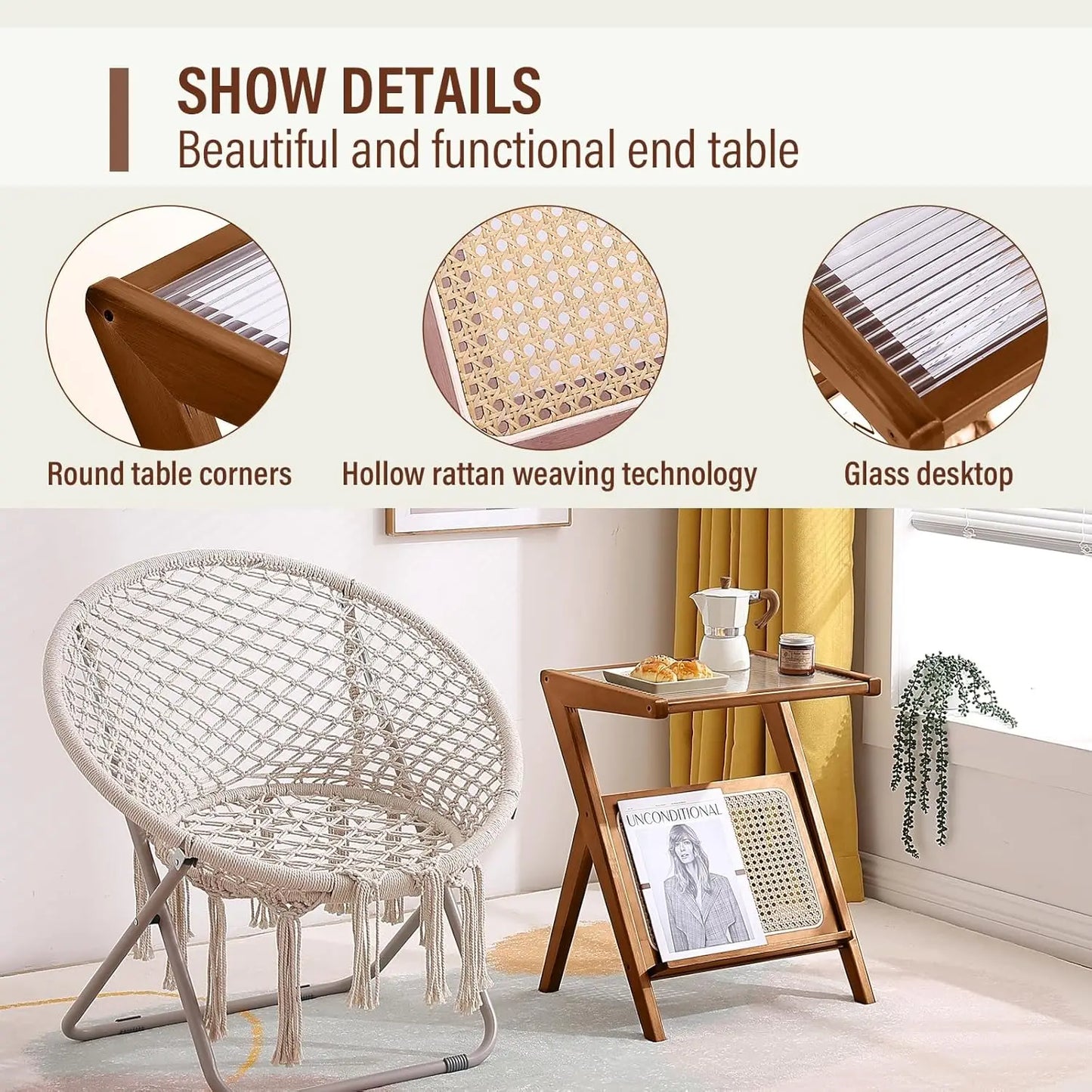 RATTAN/WICKER MID-CENTURY BAMBOO SIDE ACCENT TABLE