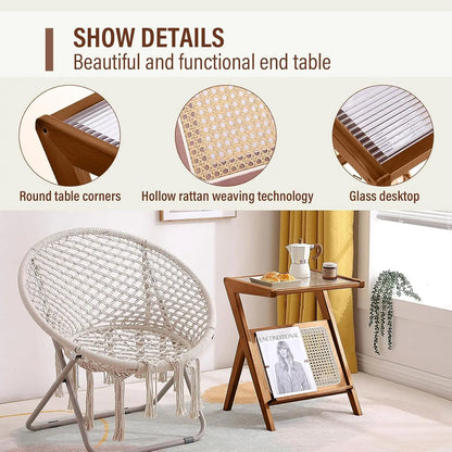 RATTAN/WICKER MID-CENTURY BAMBOO SIDE ACCENT TABLE