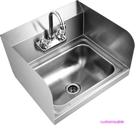 Stainless Steel Commercial Hand Sink with Faucet and Dual Temperature Water Inlet, 17x15 for Restaurant Use