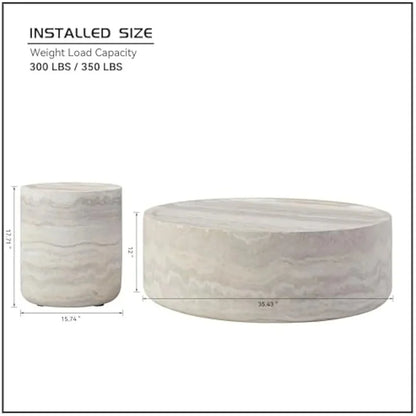 Set of 2 - ROUND TEXTURED TRAVERTINE ACCENT TABLES