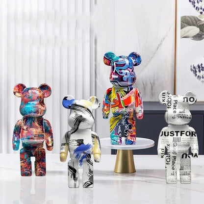 27cm - PAINTED GRAFFITI BEAR RESIN DESKTOP STATUE/ORNAMENTS