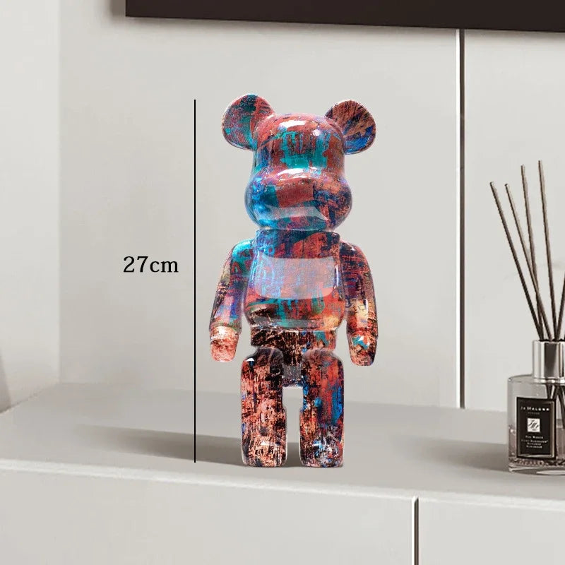 27cm - PAINTED GRAFFITI BEAR RESIN DESKTOP STATUE/ORNAMENTS