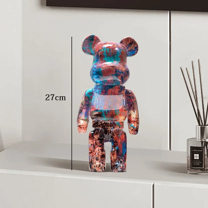 27cm - PAINTED GRAFFITI BEAR RESIN DESKTOP STATUE/ORNAMENTS