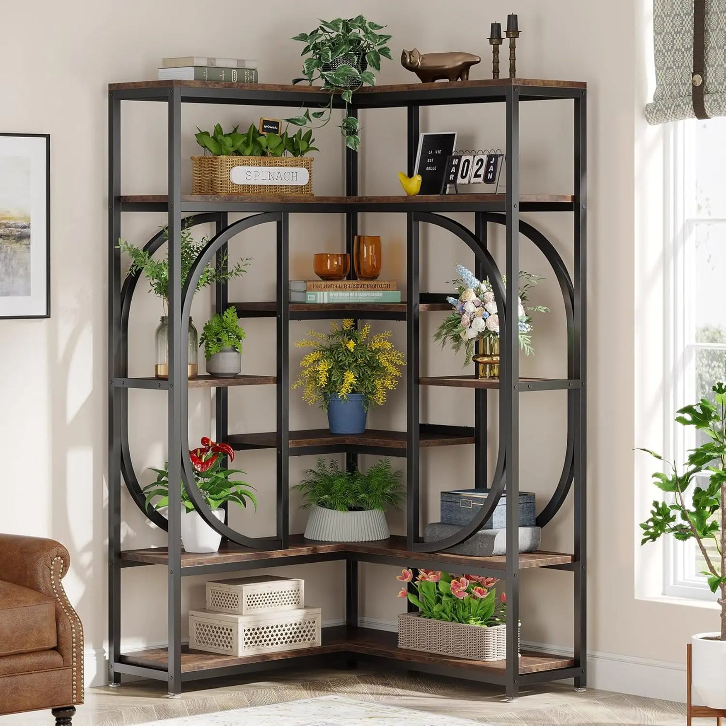 7-Shelf Modern L-Shaped Decorative Corner Bookshelf/Bookcase