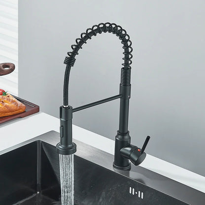 Black Flexible Kitchen Faucet Pull Down Spring Nozzle