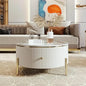 16.7in x 31.5in - MODERN ROUND ACCENT COFFEE TABLE W/2-LARGE DRAWERS