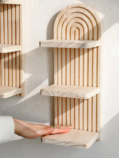 1Pc - Boho 3-Tier Wooden Wall Mounted Arch Shelf Organizer