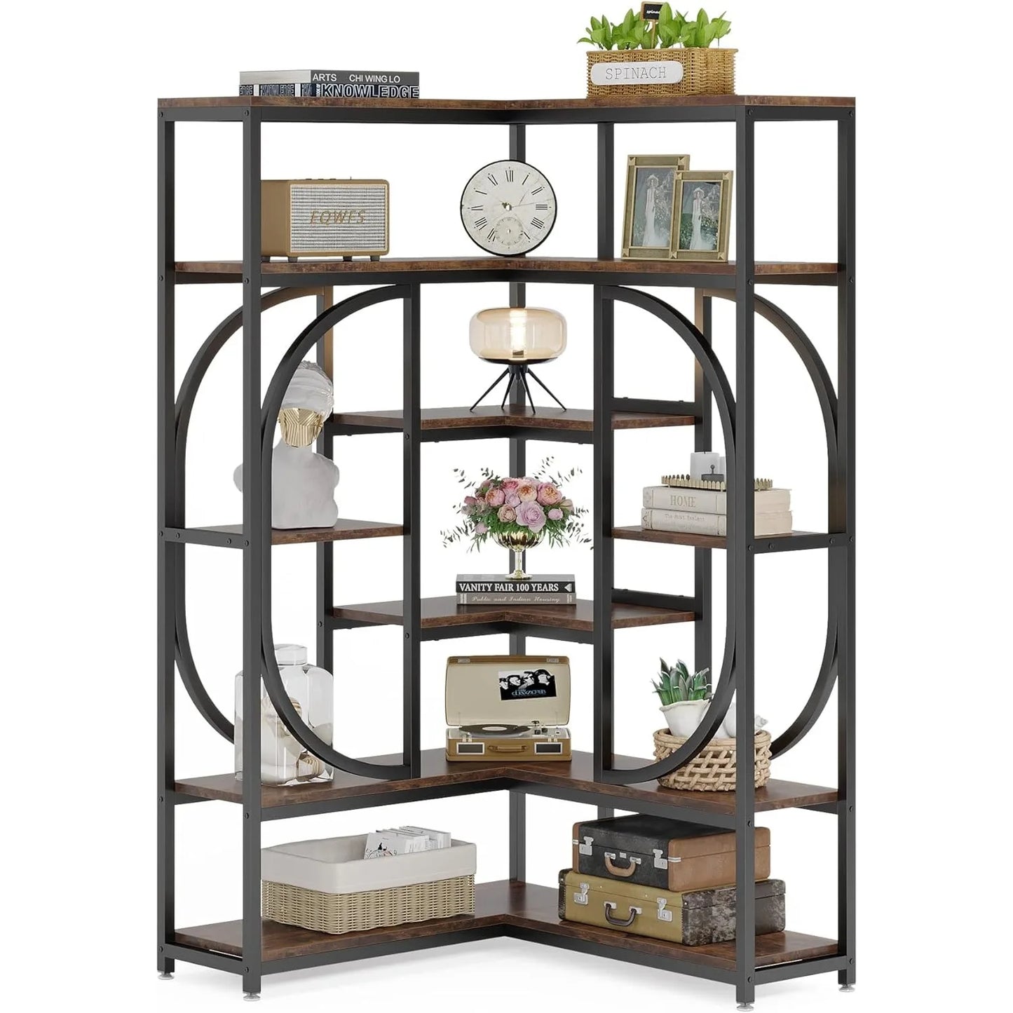 7-Shelf Modern L-Shaped Decorative Corner Bookshelf/Bookcase