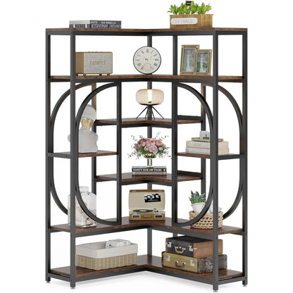 7-Shelf Modern L-Shaped Decorative Corner Bookshelf/Bookcase