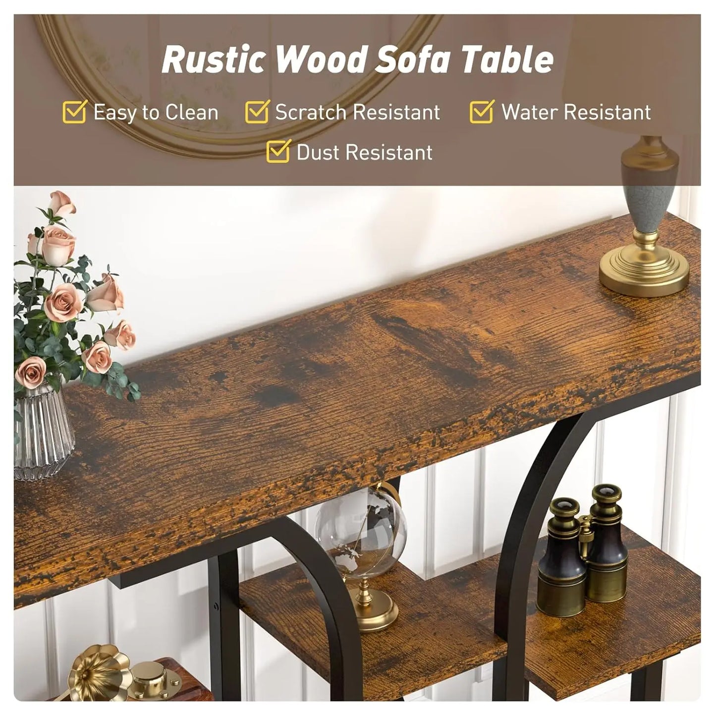 42.5", 5-Tier - RUSTIC CONSOLE ACCENT TABLE W/STORAGE SHELF