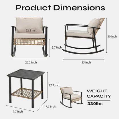 3pcs - OUTDOOR RATTAN ROCKER PATIO/GARDEN FURNITURE SET