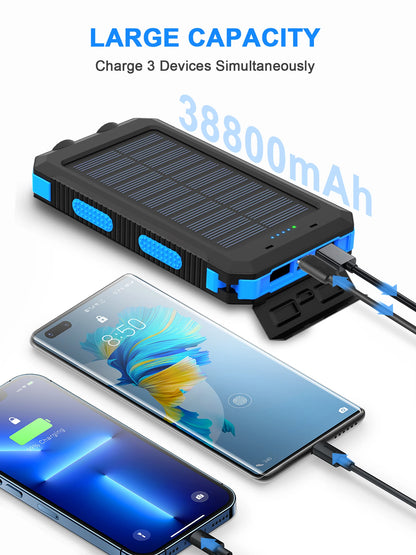 38800mAh LIGHTWEIGHT MOBILE SOLAR POWER BANK W/BUILT-IN CABLE