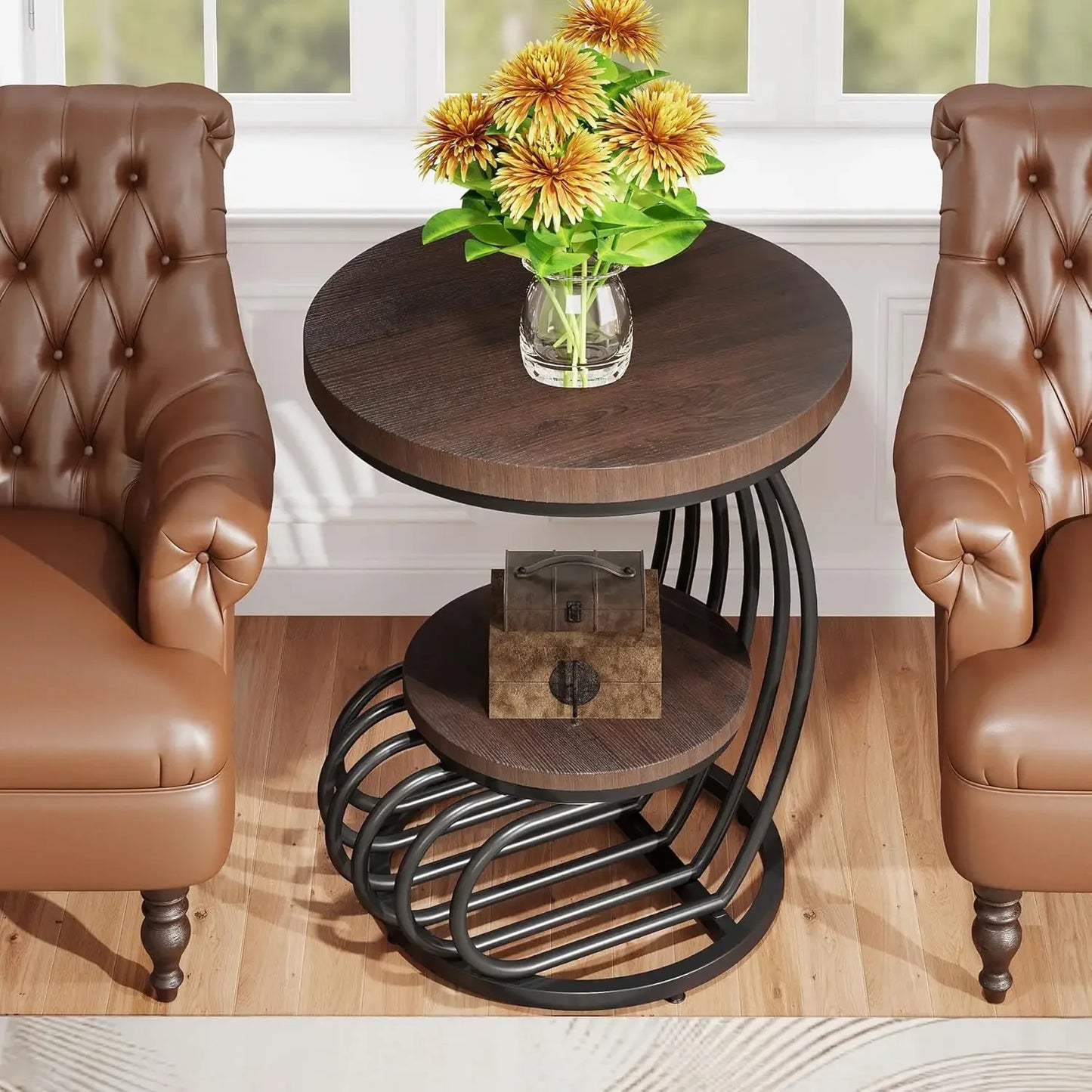 19.68" x 19.68in x 24.8in - ROUND ACCENT END SIDE TABLE 2-TIERS STORAGE