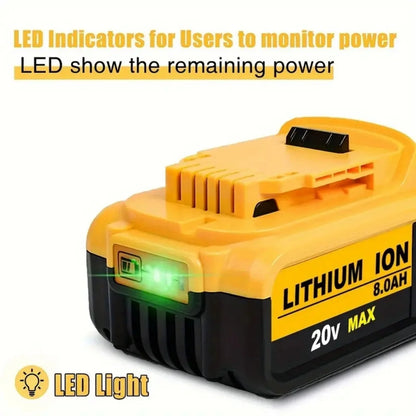 2-PACK, 20V, 8000mAh - REPLACEMENT LITHIUM BATTERIES TO FIT DEWALT TOOLS