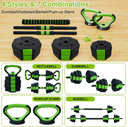 4-IN-1 66lbs/88lbs - ADJUSTABLE WEIGHT KETTLEBELL SET BARBELL/PUSH-UP STAND