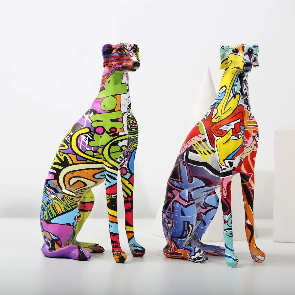 COLORFUL ABSTRACT PAINTED GREYHOUND DOBERMAN DESKTOP DECORATION