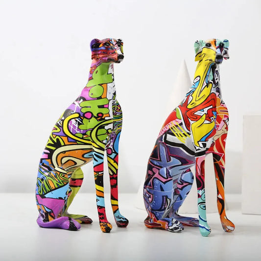 COLORFUL ABSTRACT PAINTED GREYHOUND DOBERMAN DESKTOP DECORATION