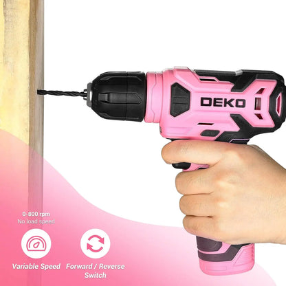 8V, 3/8" Pink Cordless Drill Set with Keyless Chuck