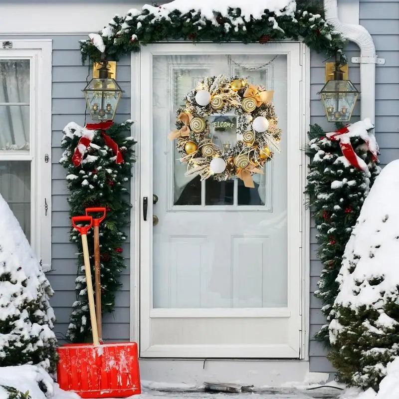 11.81in x 11.81in x 1.97in - CHRISTMAS FRONT DOOR SNOWY FLOCKED WREATHS