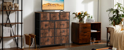 TALL CHEST DRESSER W/9 FABRIC STORAGE DRAWER, WARDROBE