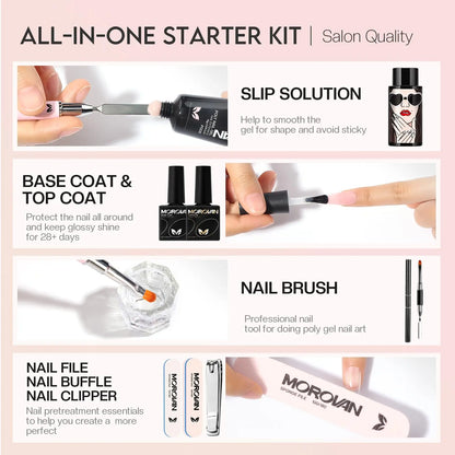 POLY GEL NAIL ENHANCEMENT STARTER KIT W/ UV light