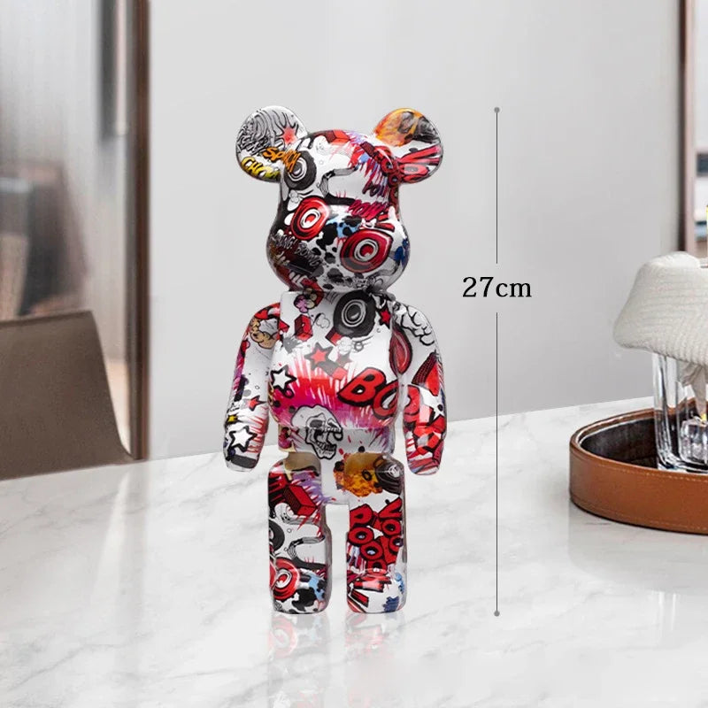 27cm - PAINTED GRAFFITI BEAR RESIN DESKTOP STATUE/ORNAMENTS