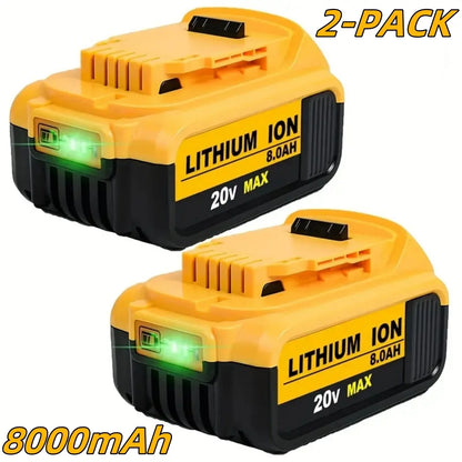 2-PACK, 20V, 8000mAh - REPLACEMENT LITHIUM BATTERIES TO FIT DEWALT TOOLS