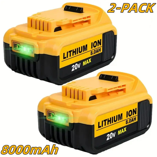 2-PACK, 20V, 8000mAh - REPLACEMENT LITHIUM BATTERIES TO FIT DEWALT TOOLS