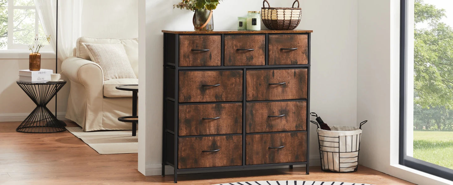 TALL CHEST DRESSER W/9 FABRIC STORAGE DRAWER, WARDROBE