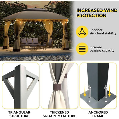 10ft ×13ft -  DOUBLE ROOF STEEL OUTDOOR GAZEBO W/MOSQUITO NETTING