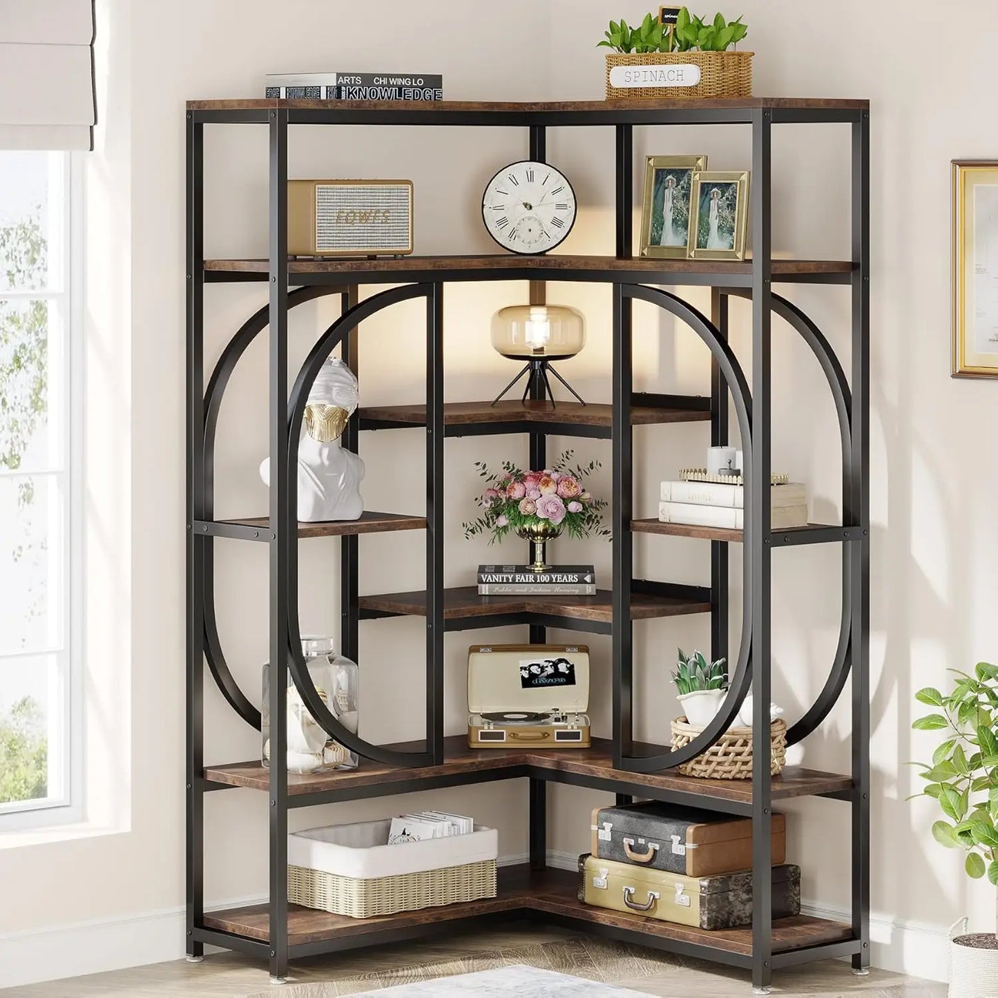 7-Shelf Modern L-Shaped Decorative Corner Bookshelf/Bookcase