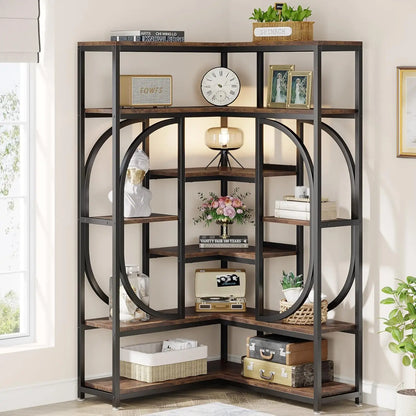 7-Shelf Modern L-Shaped Decorative Corner Bookshelf/Bookcase