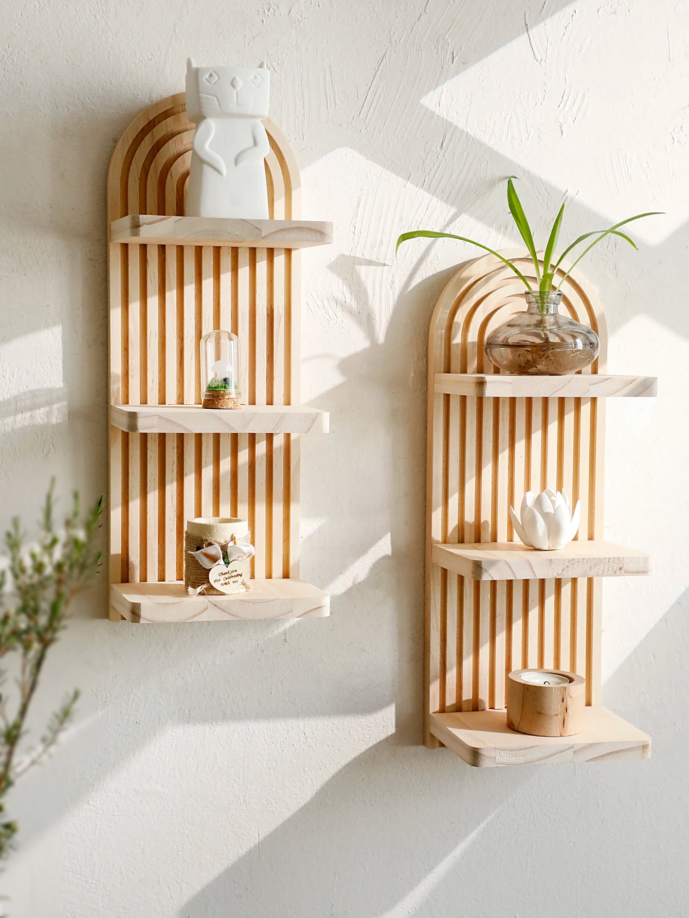 1Pc - Boho 3-Tier Wooden Wall Mounted Arch Shelf Organizer