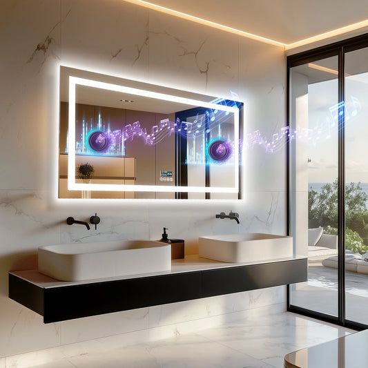 LARGE ILLUMINATED BLUETOOTH DISPLAY W/LED LIGHTED BATHROOM MIRROR
