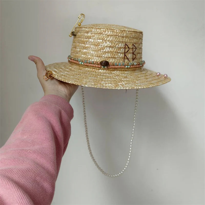 Beach Hat Punk Pearl Chain Crown Sun Hat