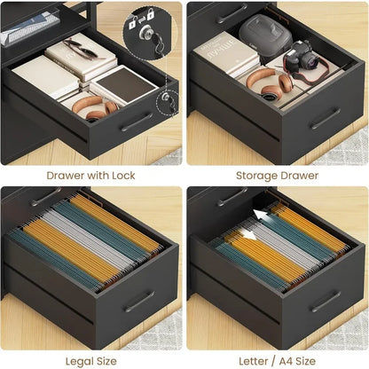 OFFICE COMPUTER  DESK W/LOCKABLE DRAWERS & LED LIGHTS