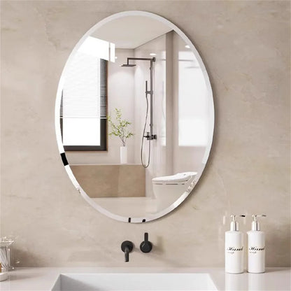 Frameless Silver Beveled Edge Oval Wall Mirror