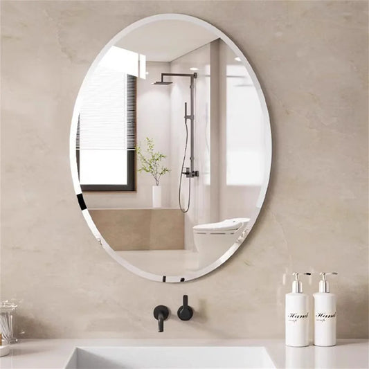 Frameless Silver Beveled Edge Oval Wall Mirror