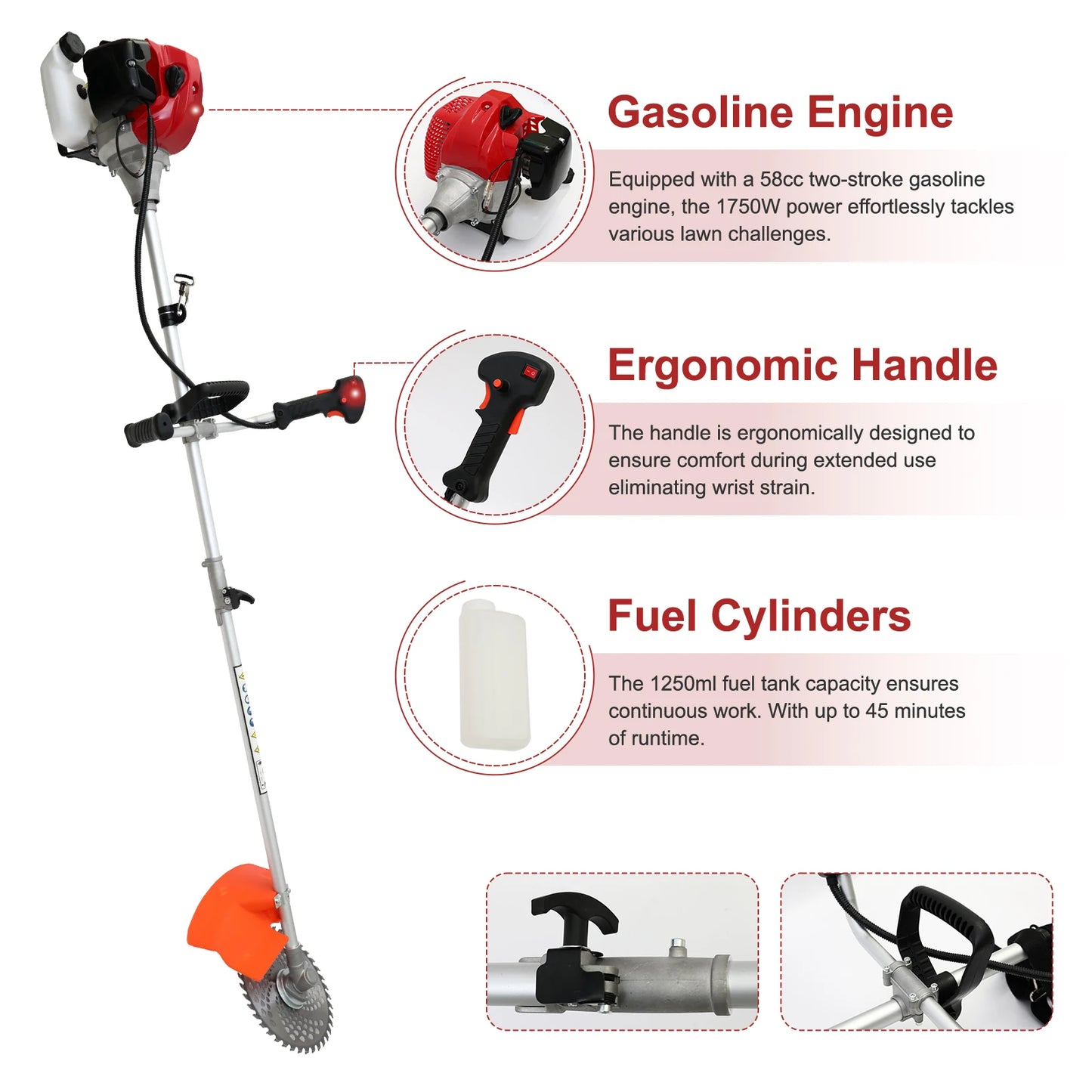 52cc, 2-Stroke - 4-in-1  Straight Shaft Weed Wacker/Weed Eater Trimmer