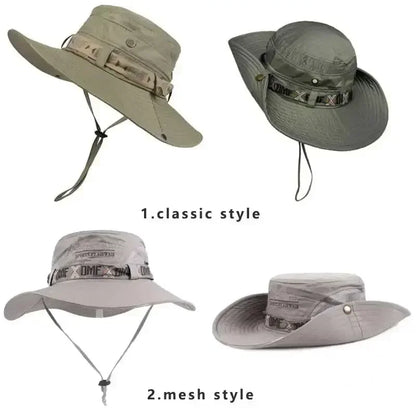 Summer Men Bucket Hat Outdoor UV Protection Wide Brim Panama Safari Hunting Hiking Hat Mesh Fisherman Hat Beach Cap 2035