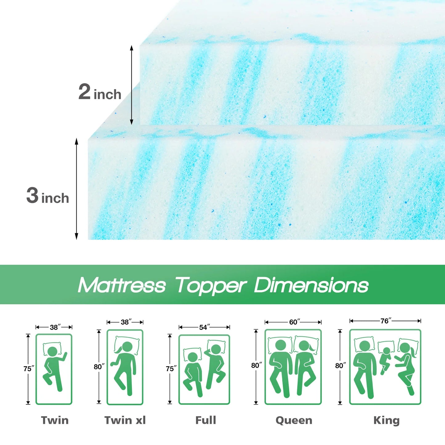 2-3in - SOFT COOLING GEL MEMORY FOAM FULL SIZE MATTRESS TOPPER