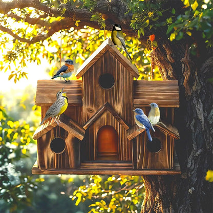 6-HOLE - HANDMADE OUTDOOR WOODEN WILD BIRD HOUSE DECORATION