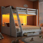 Twin Over Full Bunk Bed with Storage Shelves LED Charging Station & Drawer Solid Wood for Kids Teens Adults White, Customized