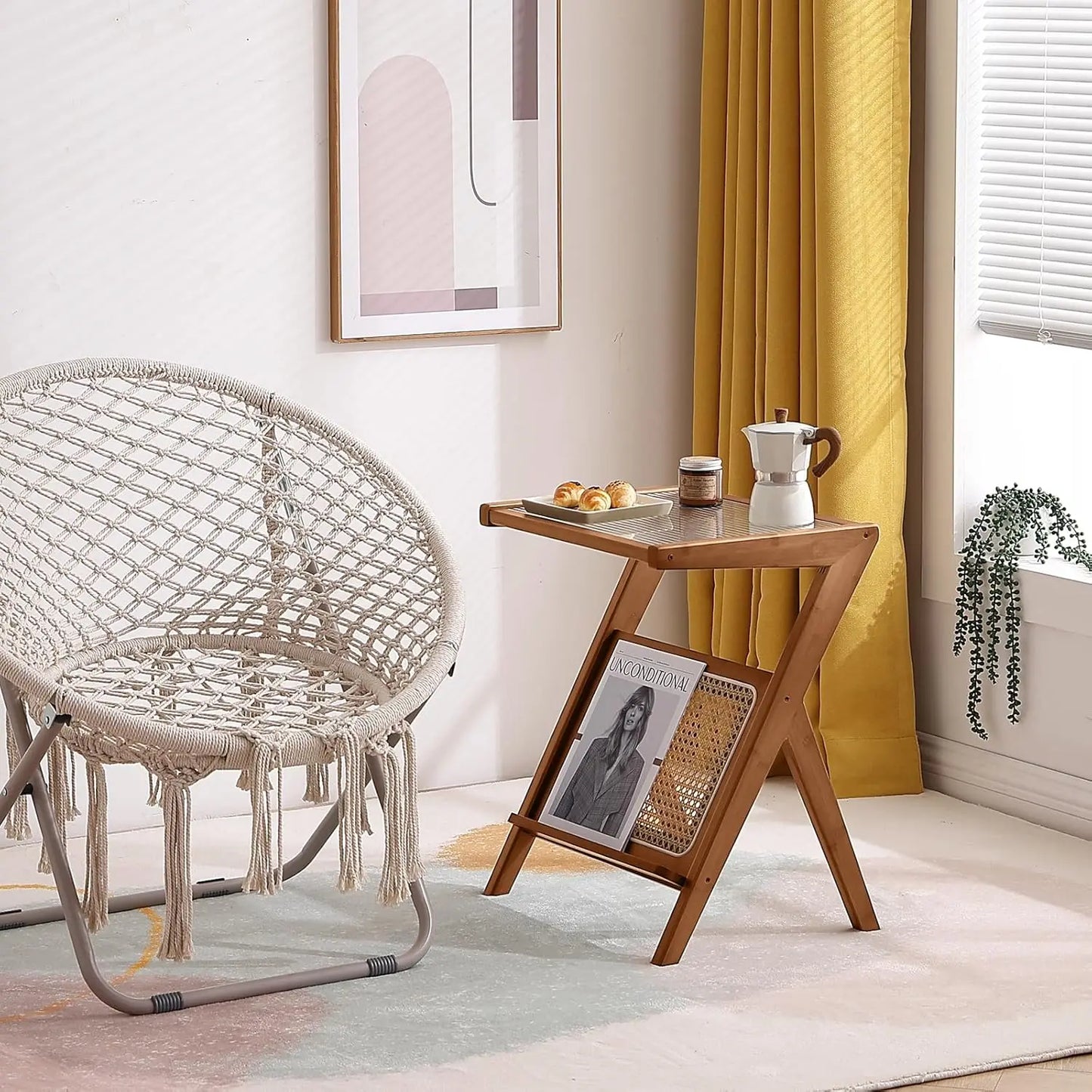RATTAN/WICKER MID-CENTURY BAMBOO SIDE ACCENT TABLE