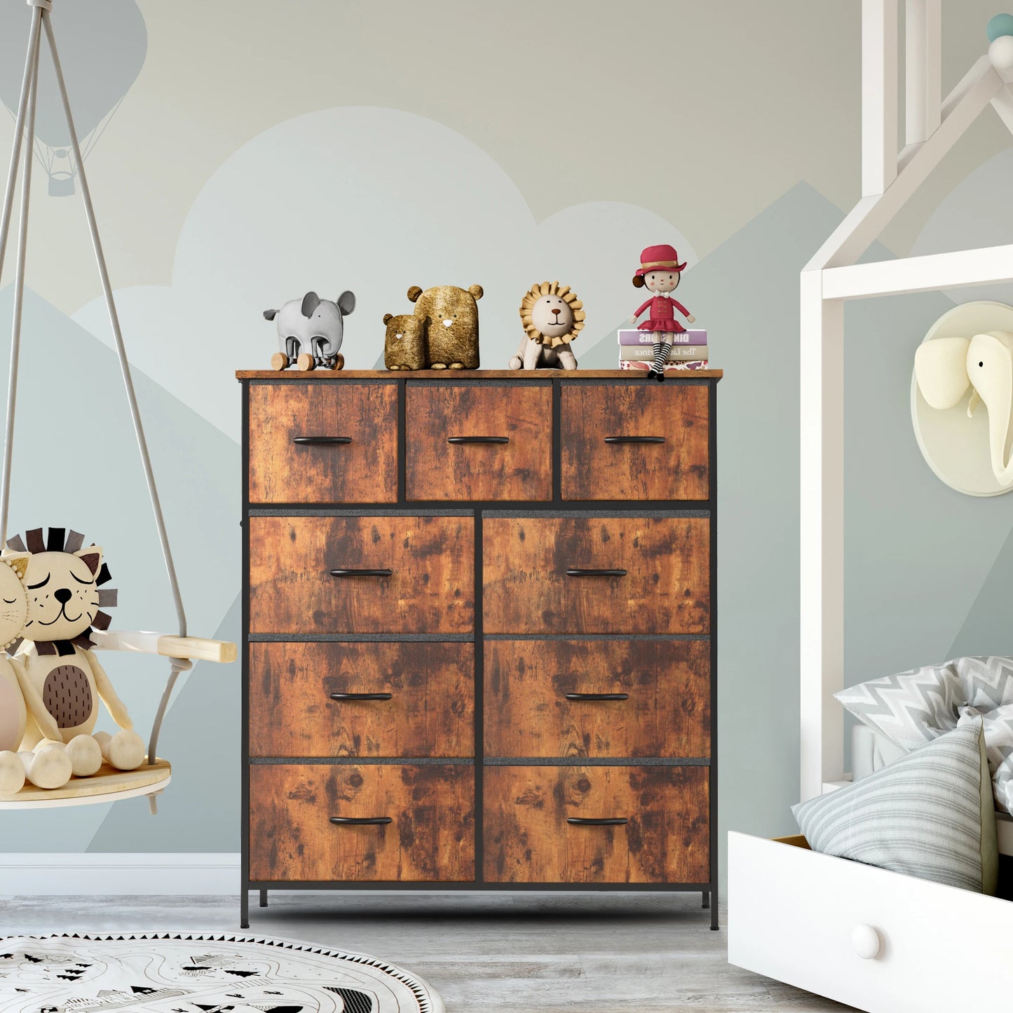TALL CHEST DRESSER W/9 FABRIC STORAGE DRAWER, WARDROBE