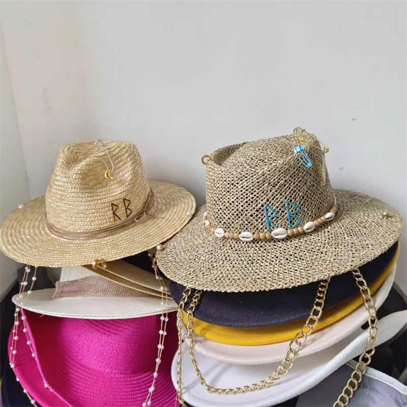 Beach Hat Punk Pearl Chain Crown Sun Hat