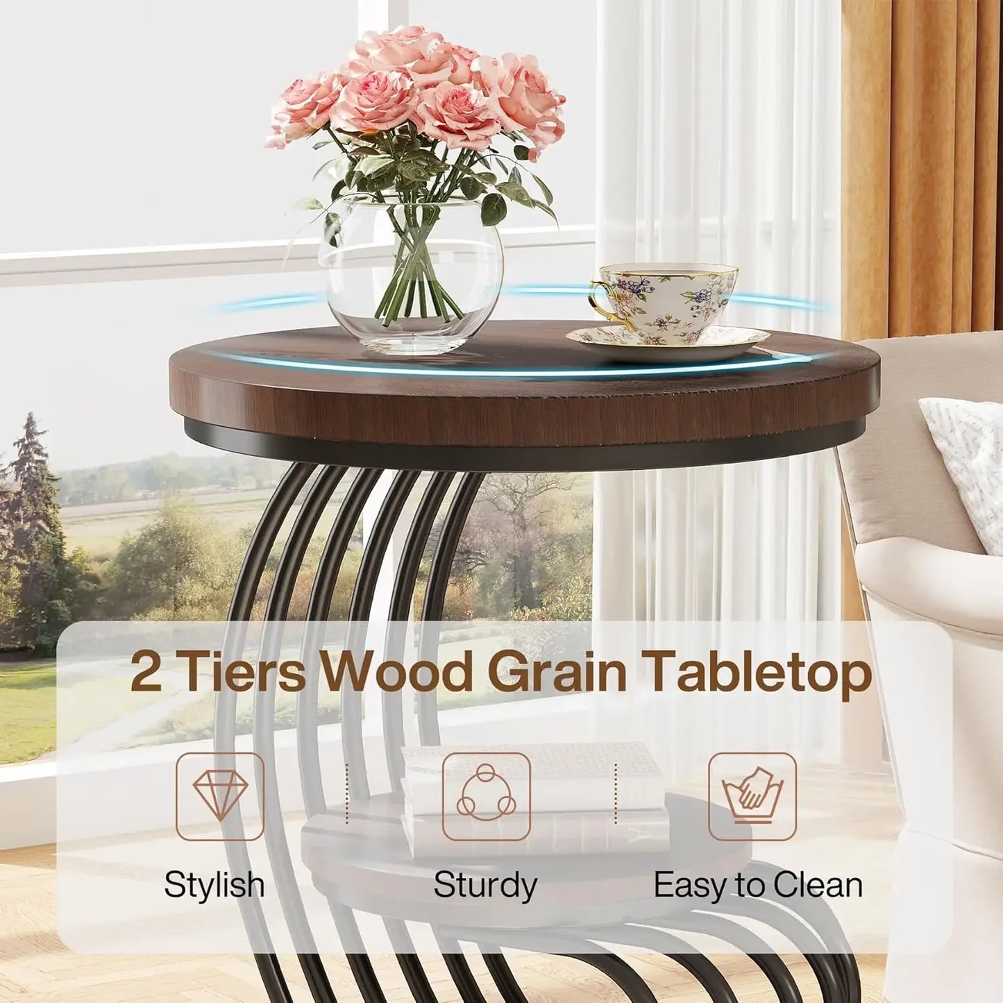19.68" x 19.68in x 24.8in - ROUND ACCENT END SIDE TABLE 2-TIERS STORAGE