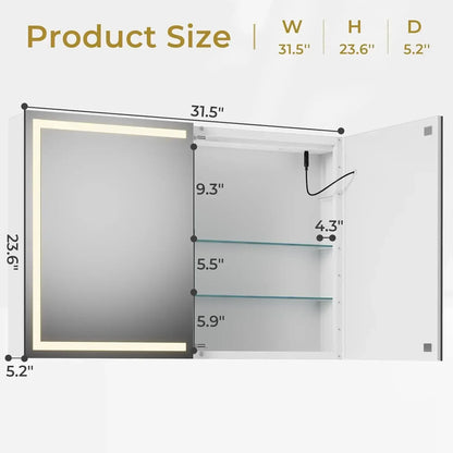 LED LIGHTED WALL MOUNTED MEDICINE CABINET W/MIRROR