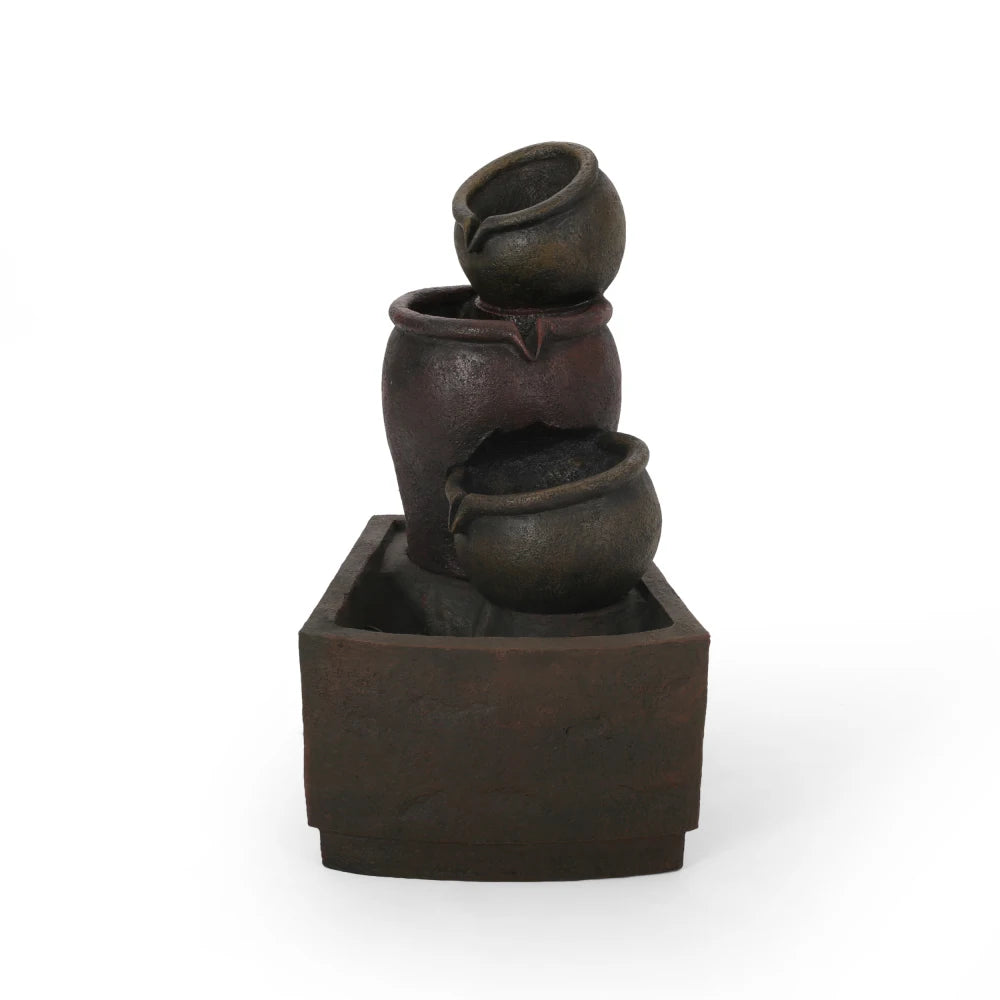 3-Tier - BOCHAS OUTDOOR LED FOUNTAIN, RUSTIC MULTI BROWN