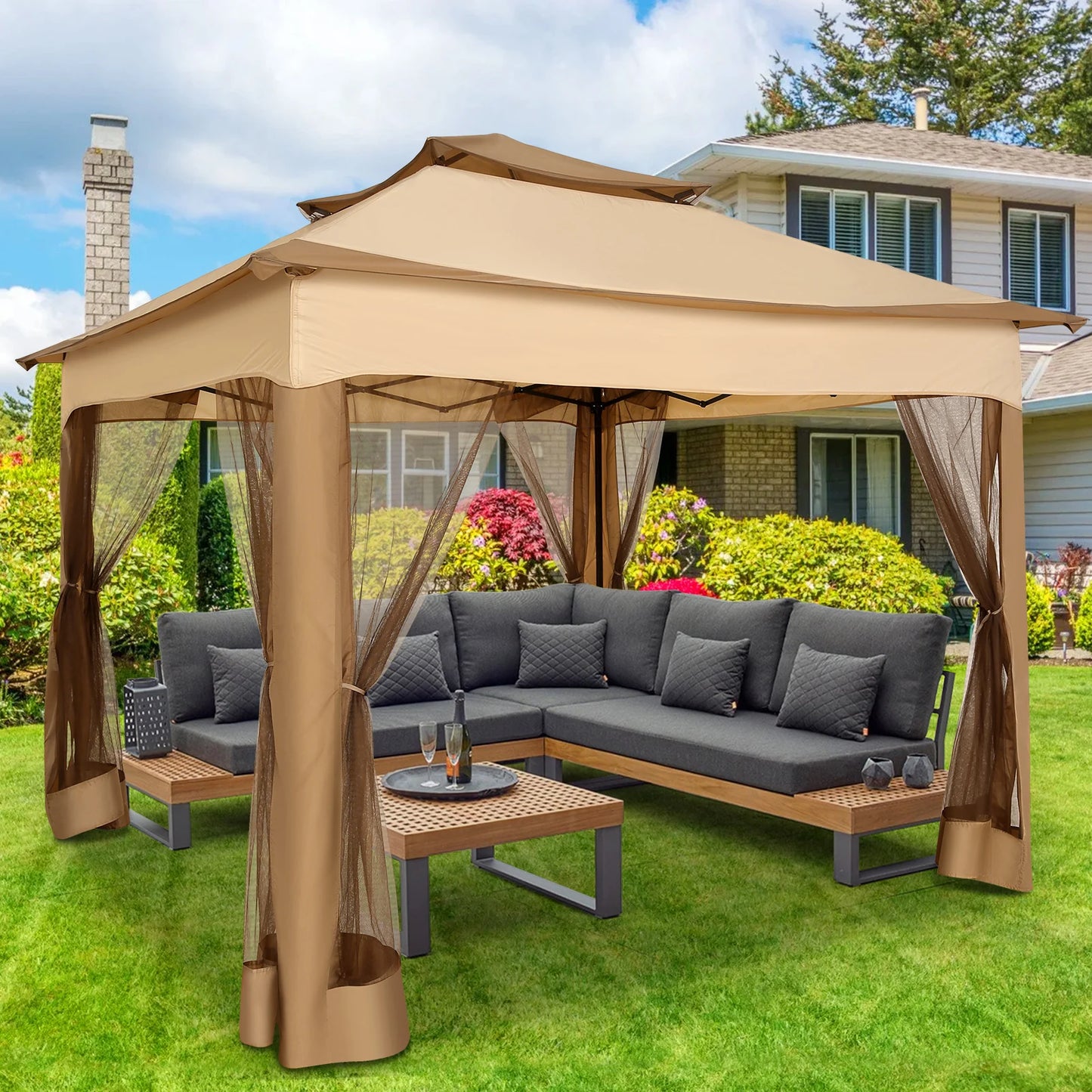 11-Ft x 11-Ft - Pop-Up Gazebo One-Push Canopy Tent w/Mosquito Nettings 
10-Ft x 10-Ft Outdoor Canopy Shelter with Double Roof Ventilation